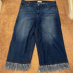 Eloquii Blue Cropped Jeans with Frayed Hem